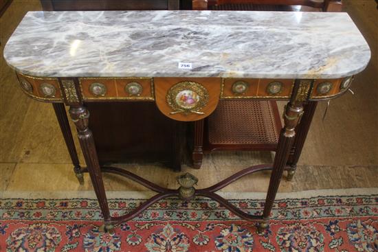 Louis XVI style porcelain inset marble topped console table